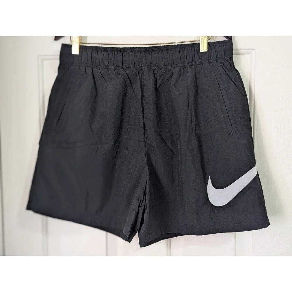 NIKE High Rise Running Shorts Womens Large Black Nylon Swoosh Lined Sportswear